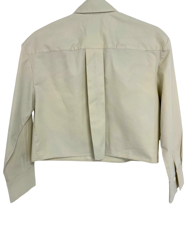 MNG Stone Beige Box Pleat Structured Cropped Shirt