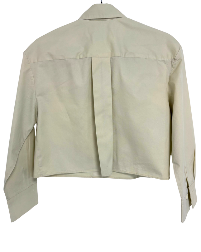 MNG Stone Beige Box Pleat Structured Cropped Shirt