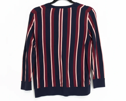 Ann Taylor Navy Blue, Burgundy, and Pink Striped Petite Cardigan