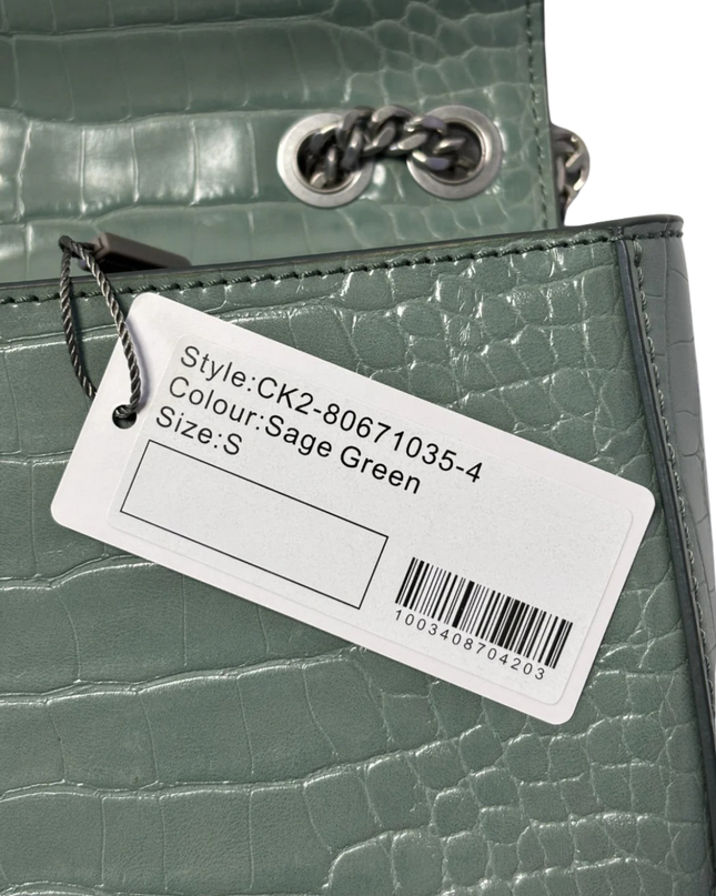 Charles & Keith Sage Green Croc-Effect Chain Strap Bag W/TAG