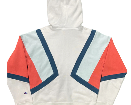 Champion White Geometric Color-Block Zip-Up Hoodie Unisex