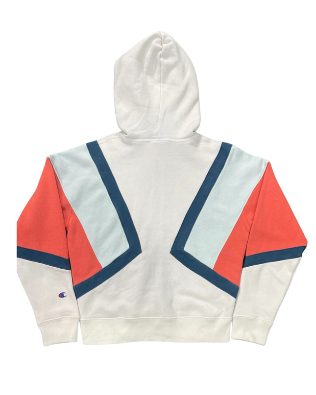 Champion White Geometric Color-Block Zip-Up Hoodie Unisex