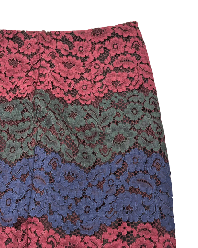 Sandro Multicolor Floral Lace Crop Top and Midi Skirt Set