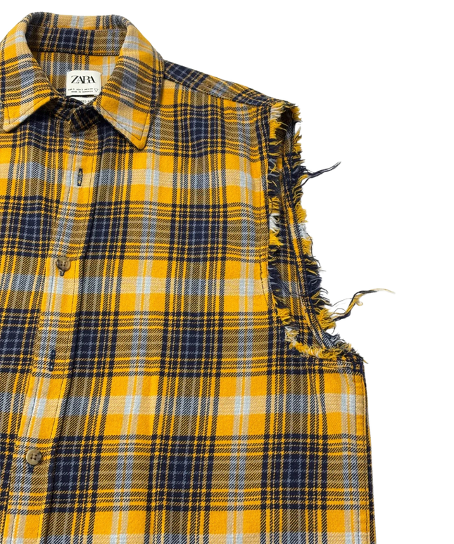 Zara Yellow Plaid Relaxed Fit Sleeveless Flannel Shirt