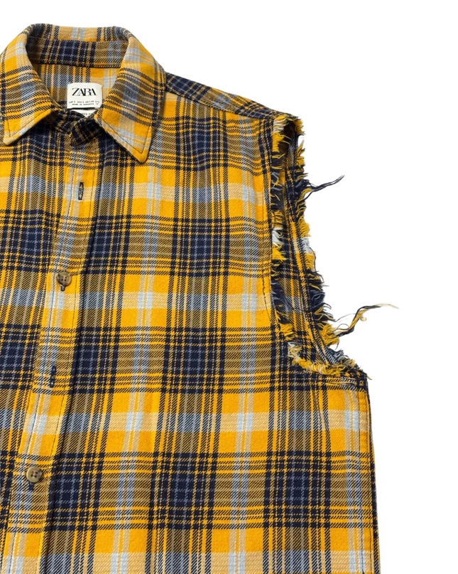 Zara Yellow Plaid Relaxed Fit Sleeveless Flannel Shirt