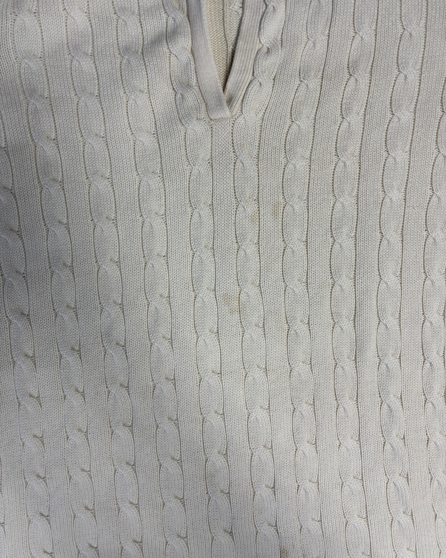 Ralph Lauren Cream Cable Knit Split V-Neck Cotton Sweater