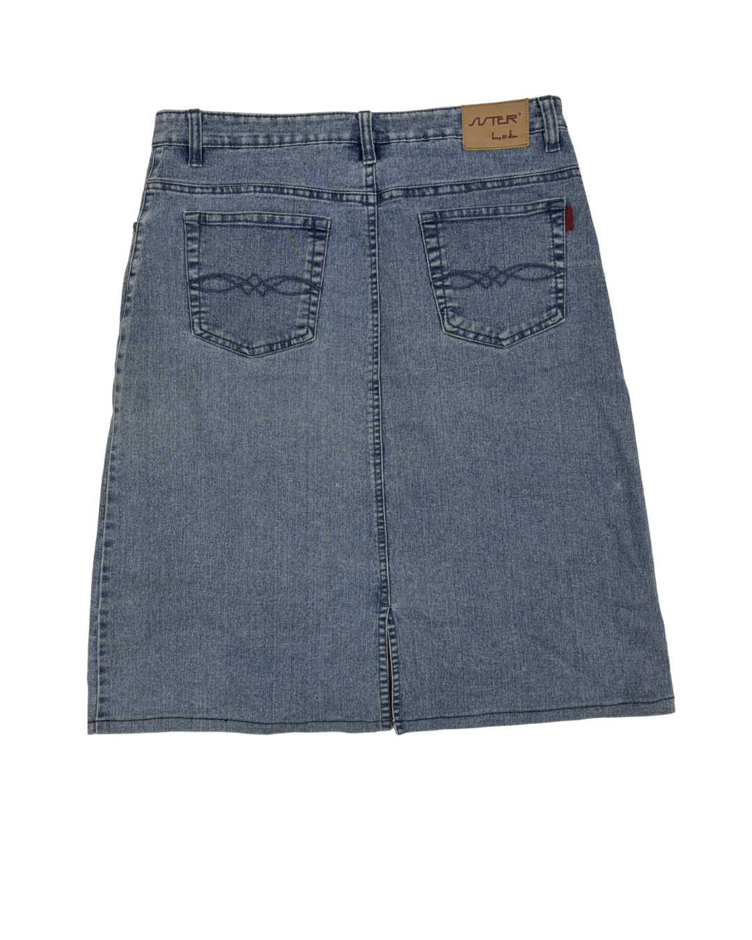 Suter Lusy & Elisa Light Wash Embroidered Denim Midi Skirt  - XL | Waist: 34"