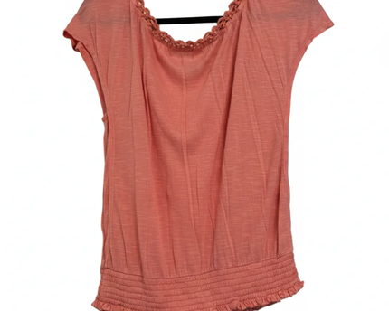 American Eagle Outfitters Coral Crochet Trim Smocked Hem Top
