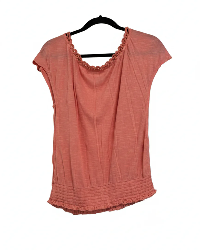American Eagle Outfitters Coral Crochet Trim Smocked Hem Top