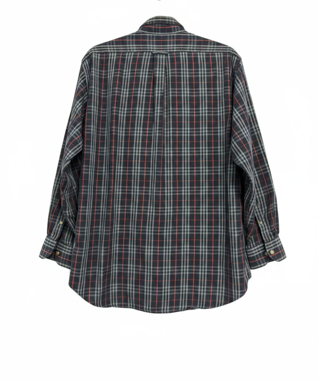 Burberrys Navy Blue Vintage Plaid Button-Down Shirt