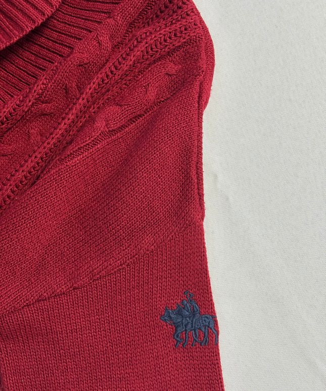 U.S. Polo Assn. Red Cable Knit Shawl Collar Sweater