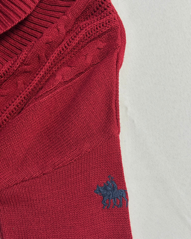 U.S. Polo Assn. Red Cable Knit Shawl Collar Sweater