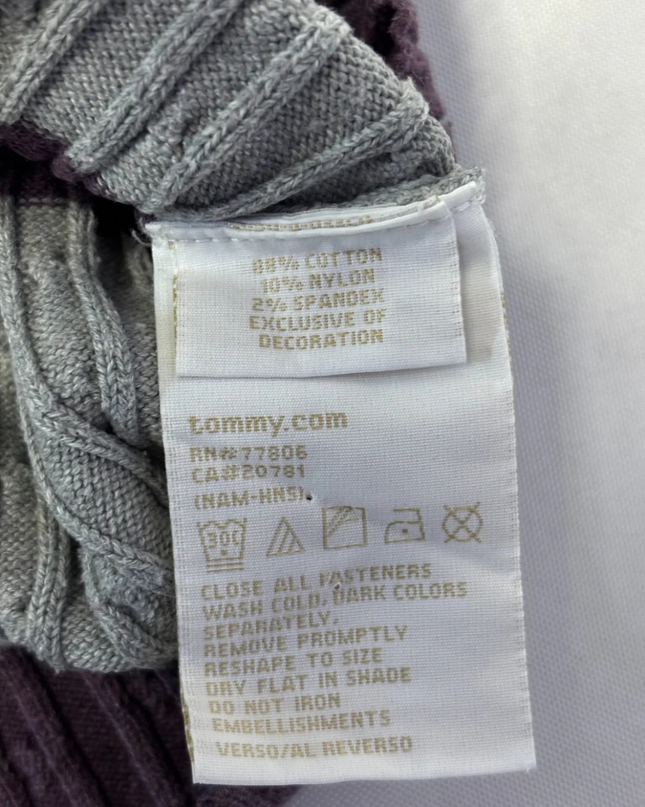 Tommy Hilfiger Purple & Gray Striped Cable Knit Henley Sweater