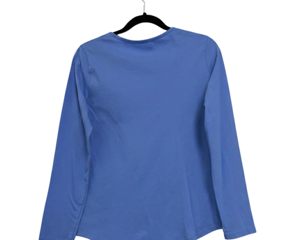 Blue Long-Sleeve V-Neck T-Shirt with Lace Pocket Detail