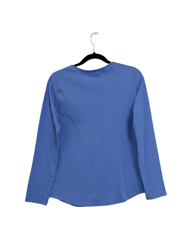Blue Long-Sleeve V-Neck T-Shirt with Lace Pocket Detail