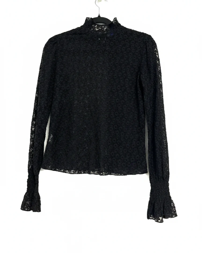 ONLY Black Floral Lace Mock Neck Long Sleeve Top