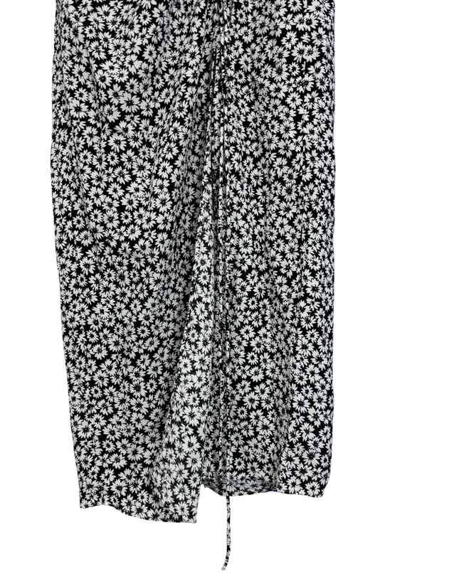 Bershka Black and White Floral Ruched Midi Skirt