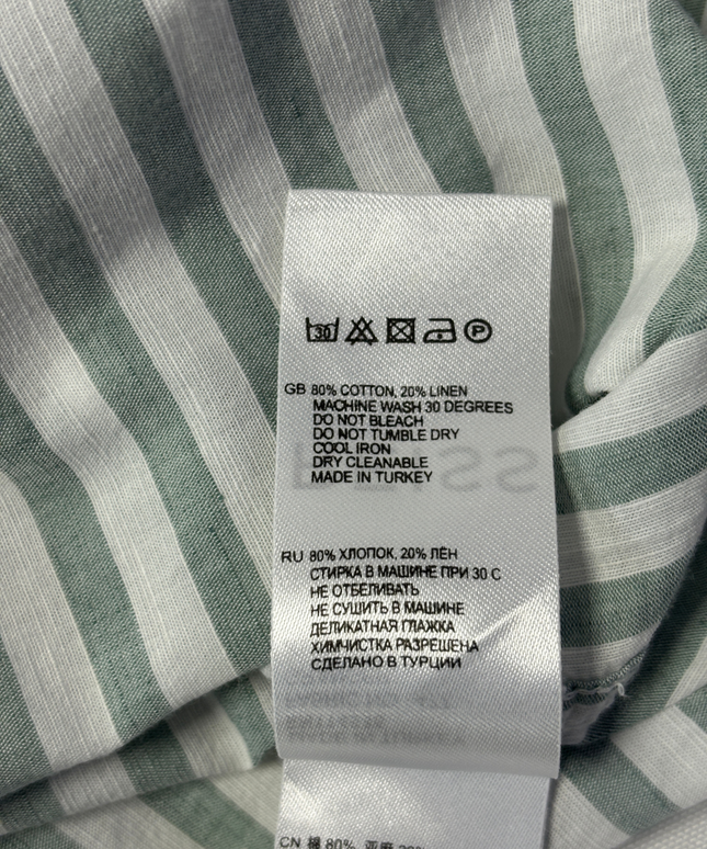 Reiss Green and White Striped Regular Fit Button-Down Shirt