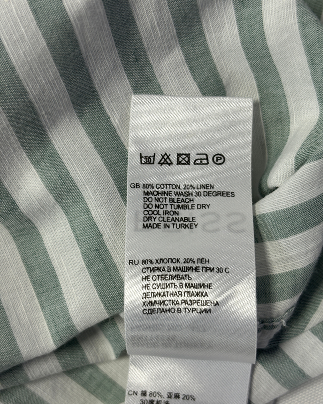 Reiss Green and White Striped Regular Fit Button-Down Shirt