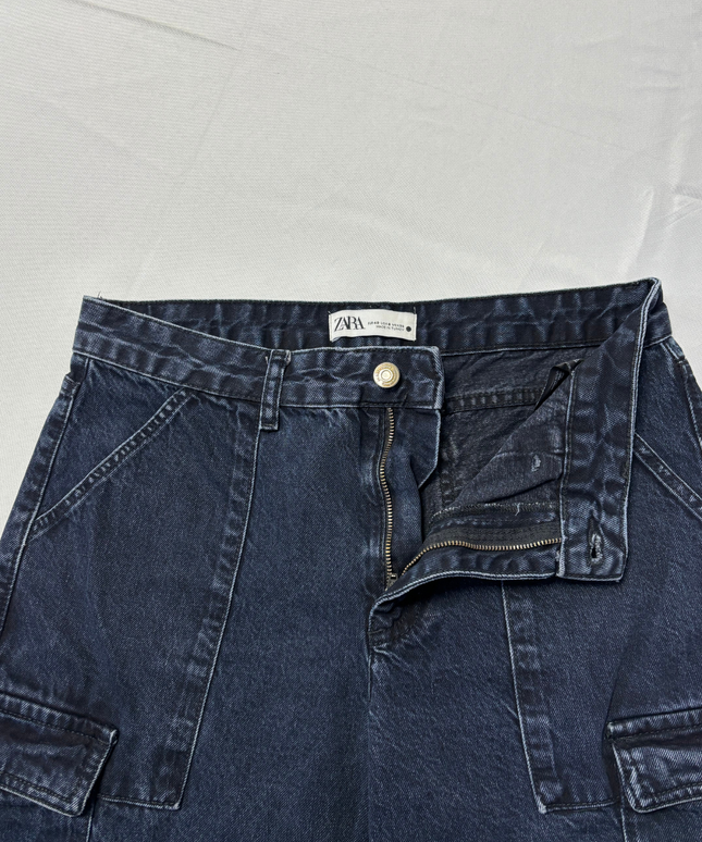 Zara Dark Blue Cargo Style Straight Leg Jeans