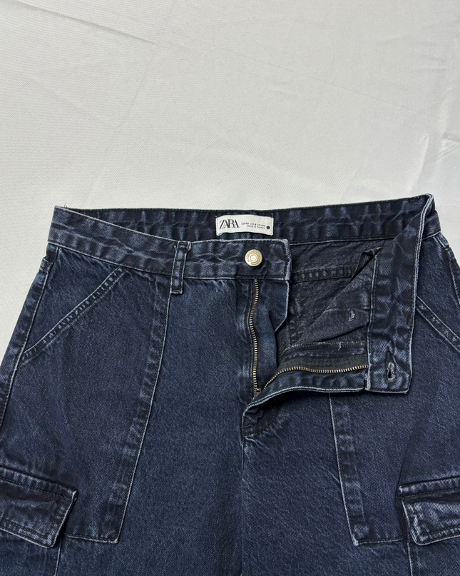 Zara Dark Blue Cargo Style Straight Leg Jeans