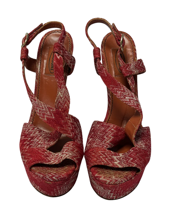 Missoni Red Zigzag Knit Wedge Sandals