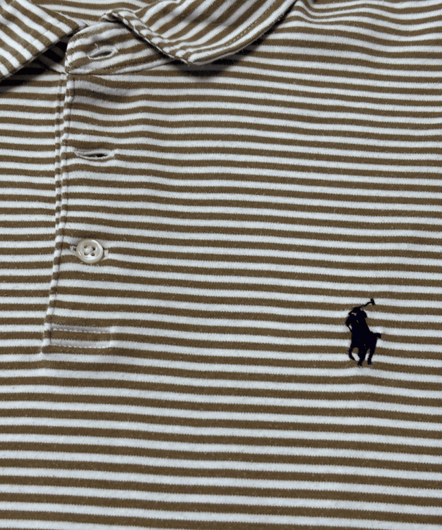 Ralph Lauren Custom Slim Fit Tan & White Striped Polo Shirt