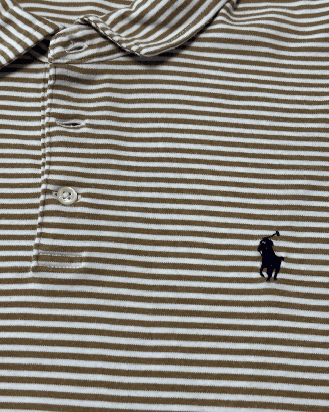 Ralph Lauren Custom Slim Fit Tan & White Striped Polo Shirt