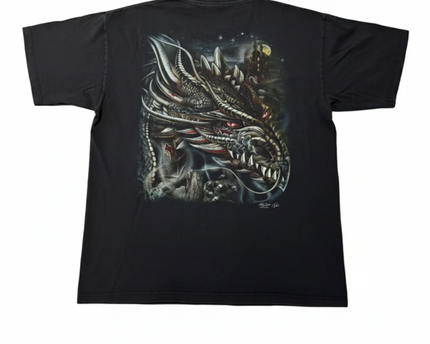 Rock Chang Black Fantasy Dragon Graphic T-Shirt XXL