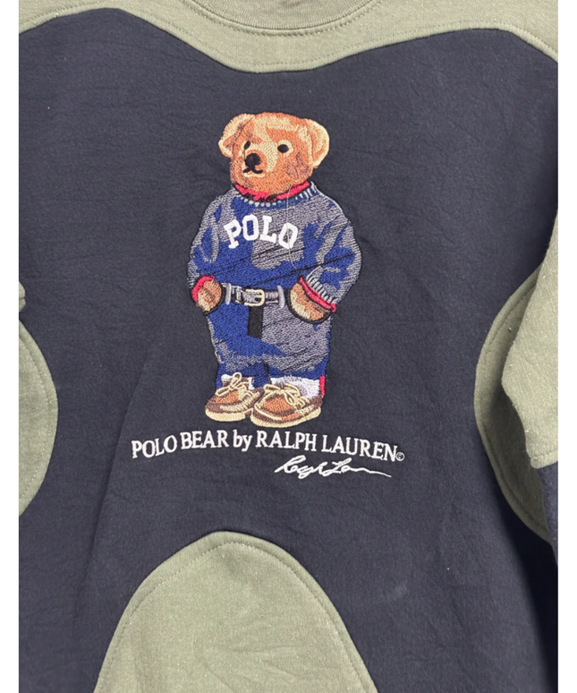 Reworked  Polo Ralph Lauren Green Polo Bear Color-Block Sweatshirt