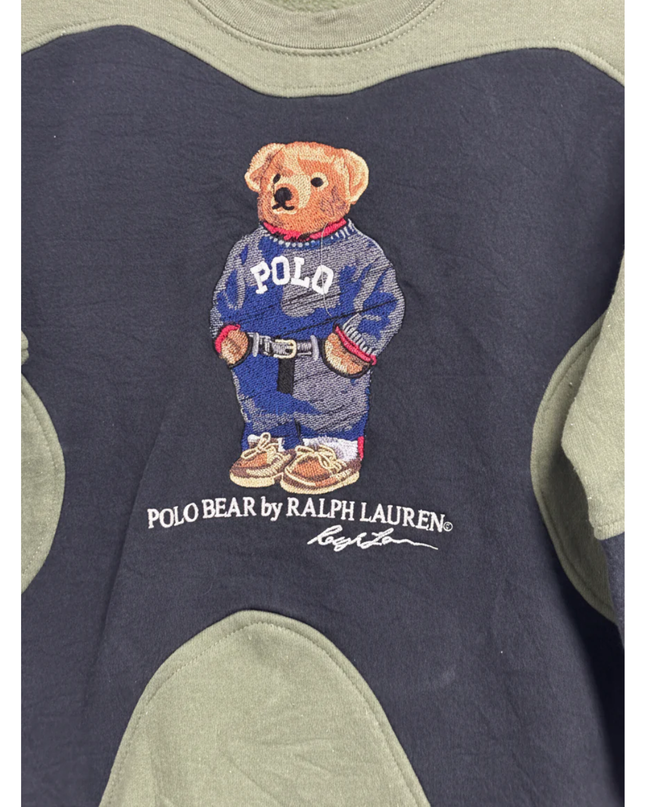 Reworked  Polo Ralph Lauren Green Polo Bear Color-Block Sweatshirt