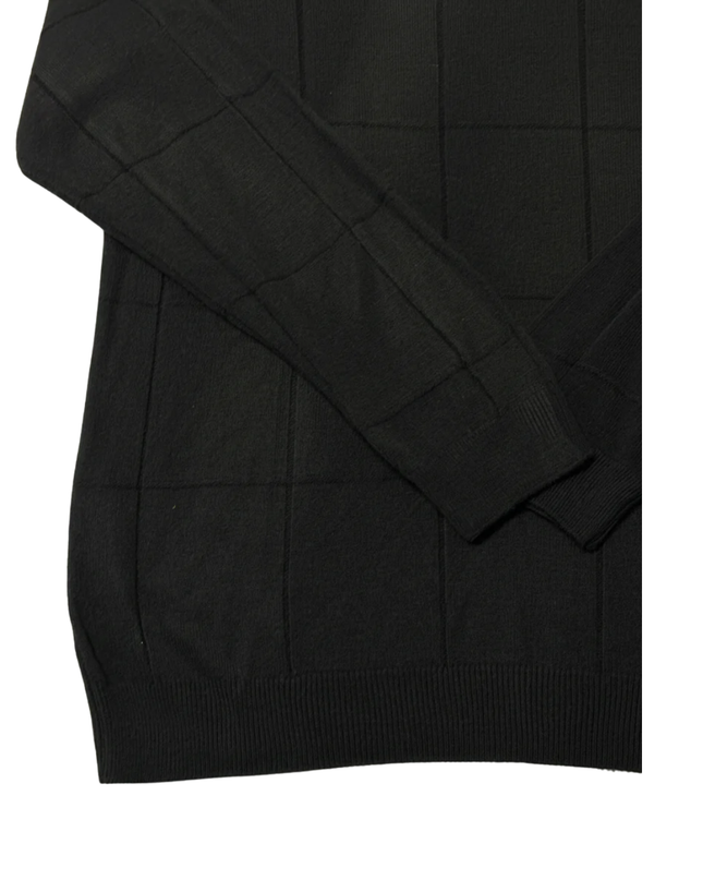 LC WAIKIKI Black Textured Grid Knit Crew Neck Sweater