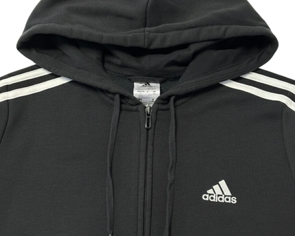 Adidas Black 3-Stripes Full Zip Fleece Hoodie