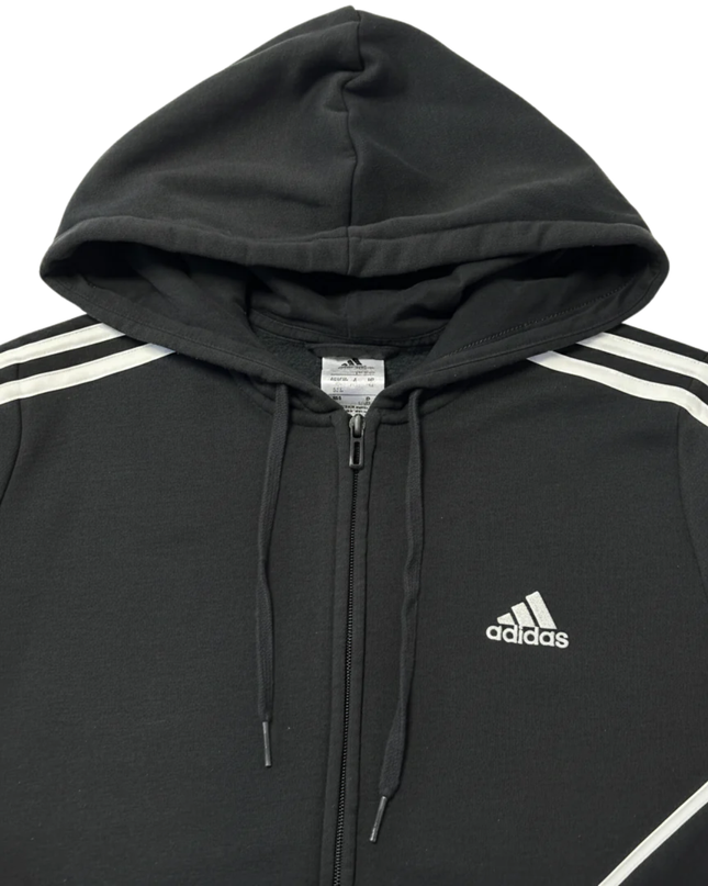 Adidas Black 3-Stripes Full Zip Fleece Hoodie