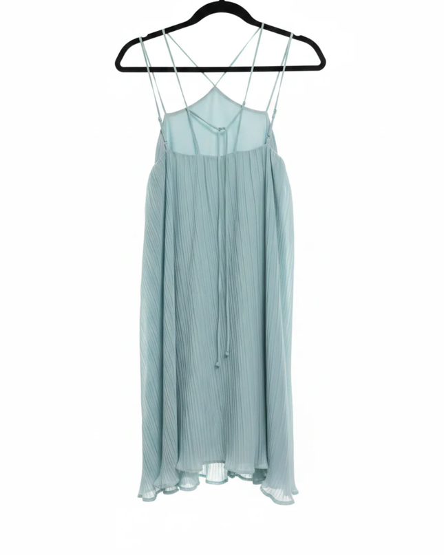 LUSH Light Green Pleated Strappy Mini Dress
