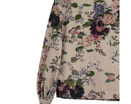 Stradivarius Pink Floral High Neck Puff Sleeve Top