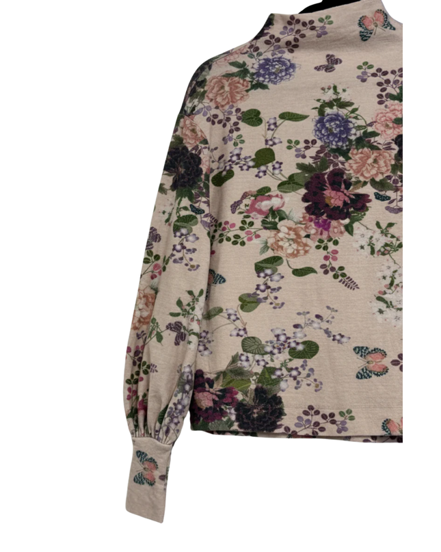 Stradivarius Pink Floral High Neck Puff Sleeve Top
