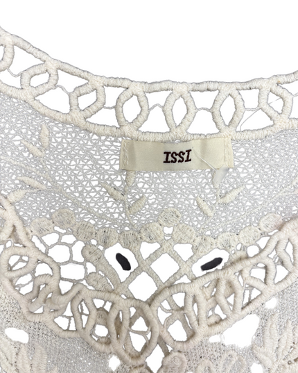 ISSI Vintage Floral Embroidered Ivory Crochet Crop Top - XS