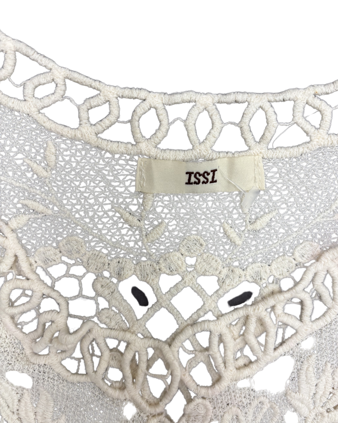 ISSI Vintage Floral Embroidered Ivory Crochet Crop Top - XS