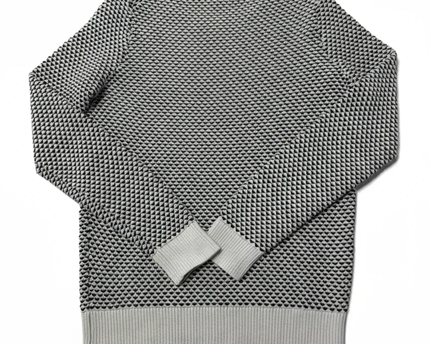 Tommy Hilfiger Black and White Textured Knit Crew Neck Sweater