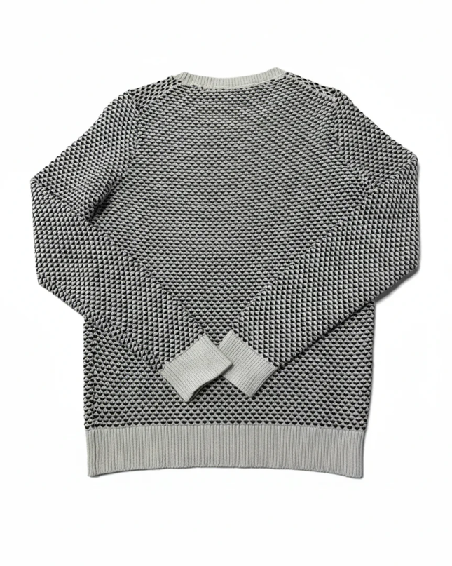 Tommy Hilfiger Black and White Textured Knit Crew Neck Sweater