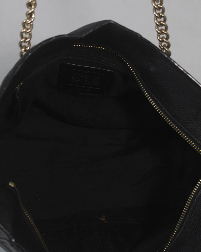 Coach Black Pebbled Leather Chain Strap Tote Bag