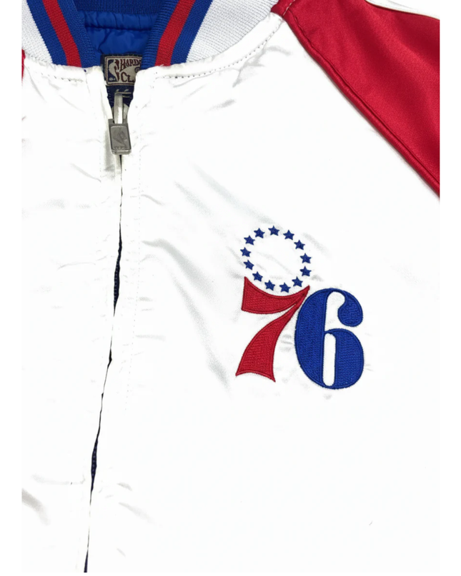 G-III Sports Philadelphia 76ers Red, White, Blue Satin Bomber Jacket