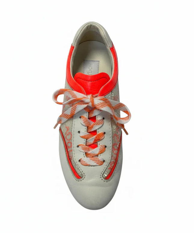 Hogan White/Neon Orange Sequin Low-Top Sneakers