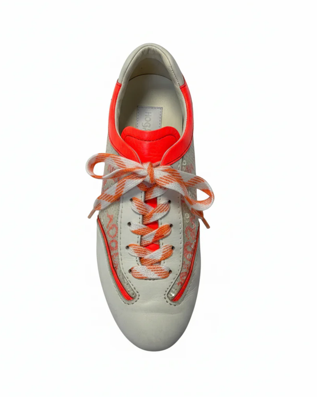 Hogan White/Neon Orange Sequin Low-Top Sneakers