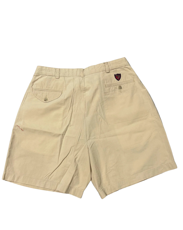 Polo Golf Beige Textured Pleated Cotton Chino Shorts