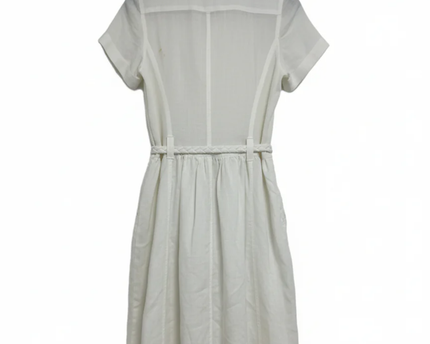 Sacoor Brothers White Ramie Button-Down Midi Shirt Dress