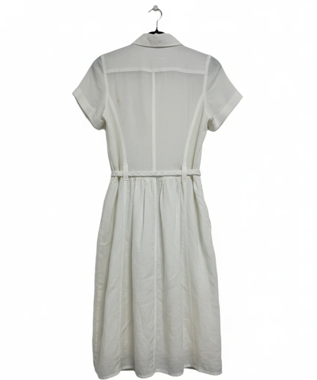 Sacoor Brothers White Ramie Button-Down Midi Shirt Dress