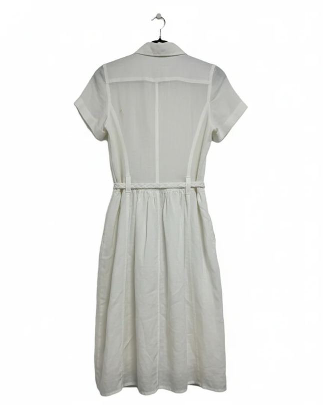 Sacoor Brothers White Ramie Button-Down Midi Shirt Dress