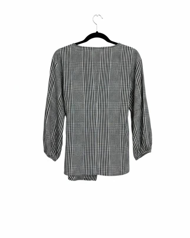 Reserved Black and White Gingham Wrap Blouse